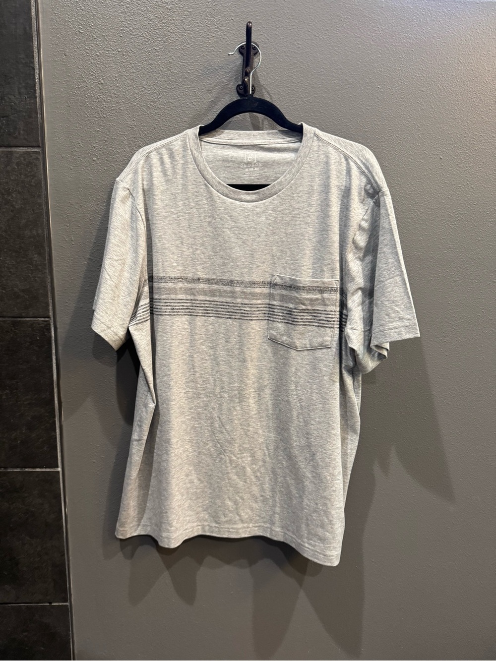 George Light Gray Short Sleeve Pocket Tee with Stripe Accent